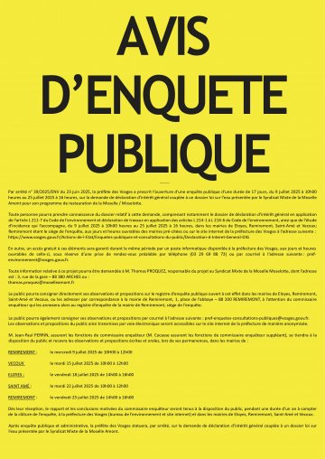 AVIS D'ENQUÊTE PUBLIQUE -DIG restauration Moselle/Moselotte