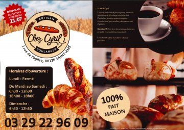 BOULANGERIE - Ouverture à partir du 21 juillet 2026