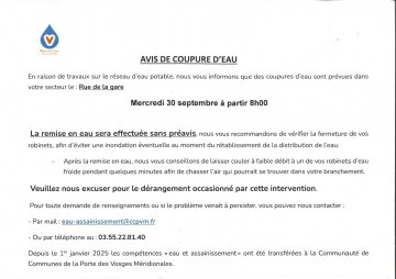 COUPURE D'EAU 30 SEPTEMBRE _ RUE DE LA GARE